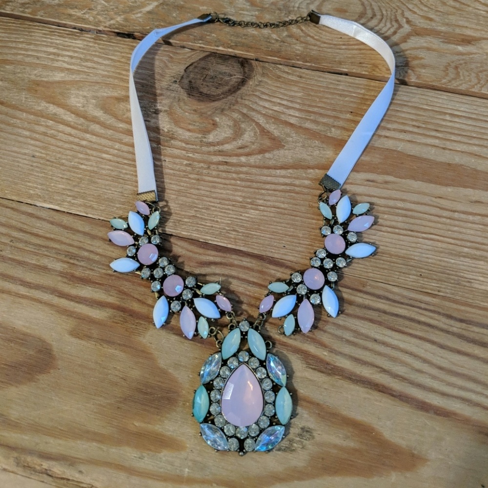 Pink, green and white statement necklace
